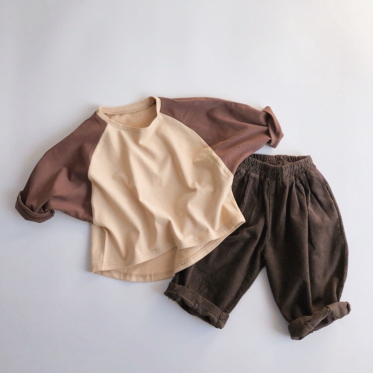 Koreaanse Versie Van De Kinderen Katoen Lange Mouwen T-shirt Voorjaar Baby Met Een Dieptepunt Shirt Contrast kleur Bat