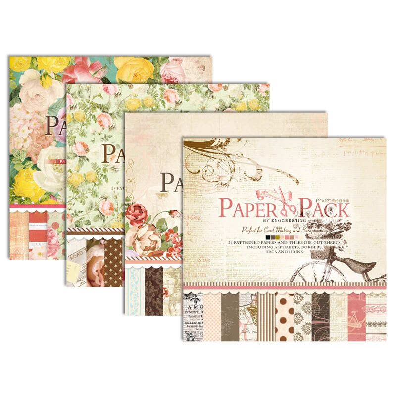 ENO Greeting Craft Paper 12 inch Scrapbooking Paper Pad Vintage Blooming Flower Scrapbook Paper Pack