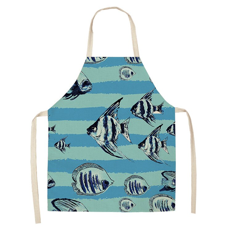 Cute fish print apron Woman kitchen apron master apron Linens Apron cooking accessories kitchen apron cafe apron for men aprons: 2 / 68x55cm