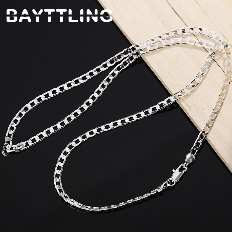 BAYTTLING 925 Sterling Zilver 16/18/20/22/24/26/28/30 inch 4 MM Volledige Zijwaartse Ketting Voor Vrouwen Mannen Bruiloft Sieraden