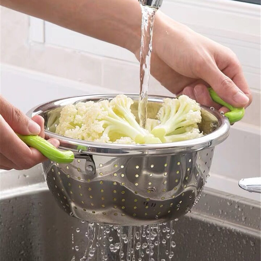 Stainless steel binaural washing basket kitchen Taomi basket Household panning basin drain basket fruit sink