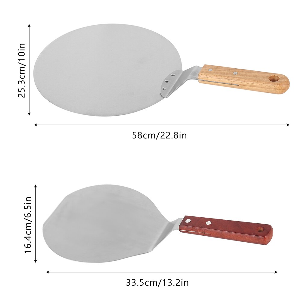 Stainless Steel Pizza Peel 10 Inch Round Metal Pizza Peel with Wood Handle and Pizza Cutter Wheel Pizza Shovel for Serving Food