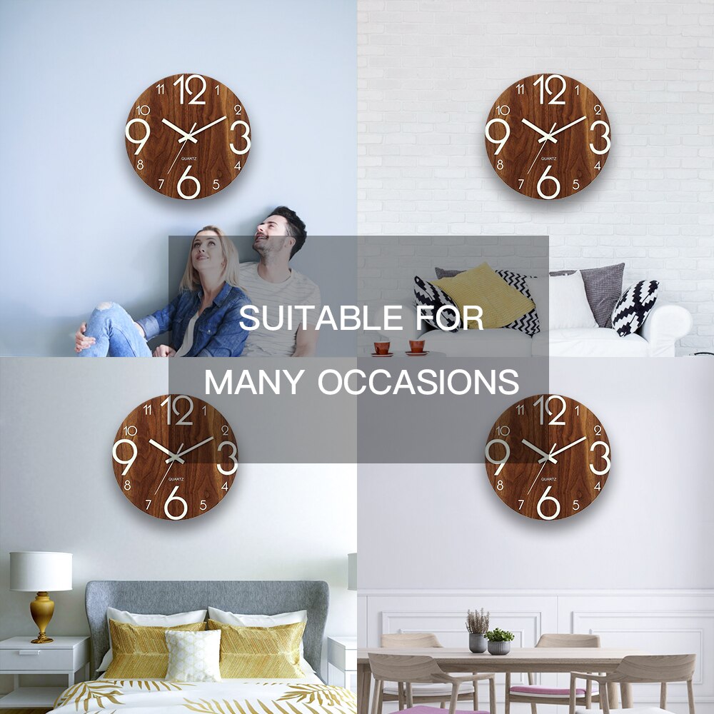 Wooden Wall Clock Luminous Digital Wall Clock Unique Large Digital Watch Wall Clock Paper Decal Home Modern Decoration