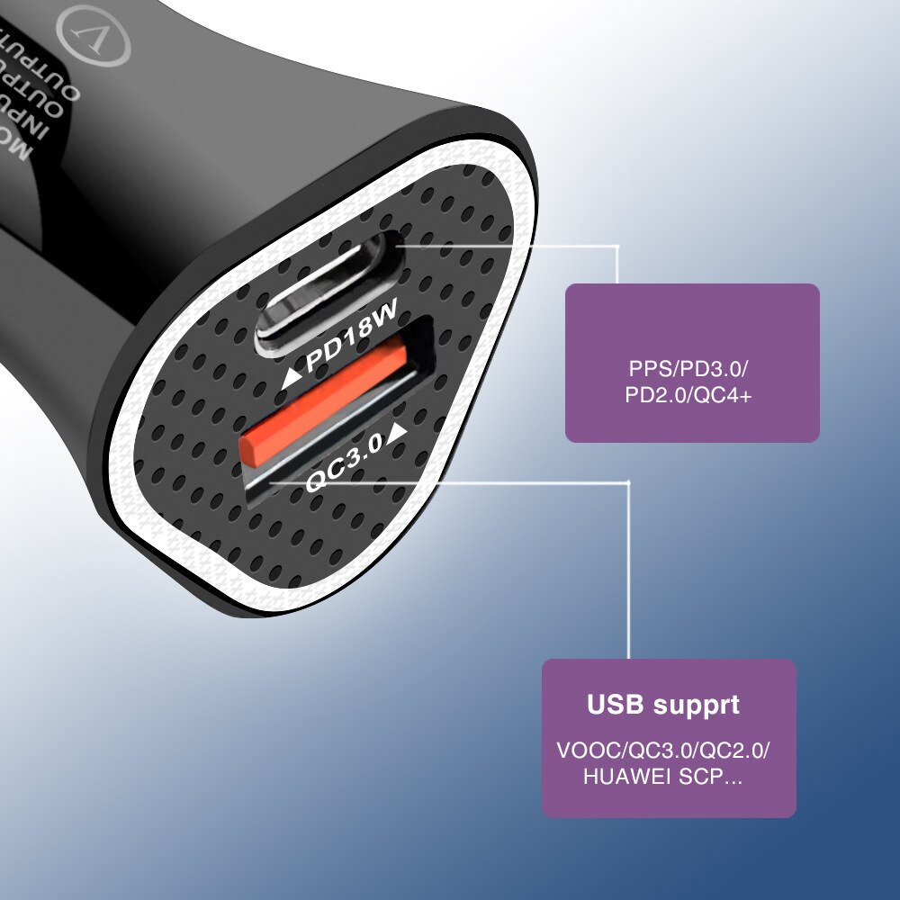 GYSO USB Car Charger Quick Charge 4.0 QC4.0 QC3.0 QC SCP PD Type C 18W Fast Car USB Charger For iPhone 13 SAMSUNG Mobile Phone