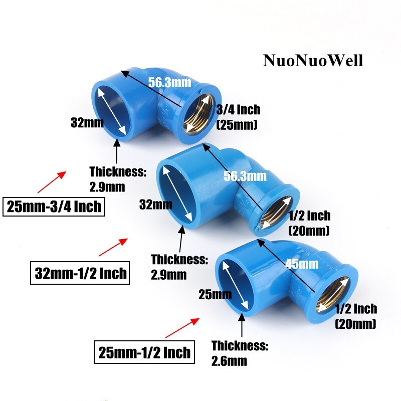 15pcs 20~32mm To 1/2"~1" Copper Thread PVC Elbow Joints Garden Irrigation Water Pipe Connectors Aquarium Fish Tank Tube Joints