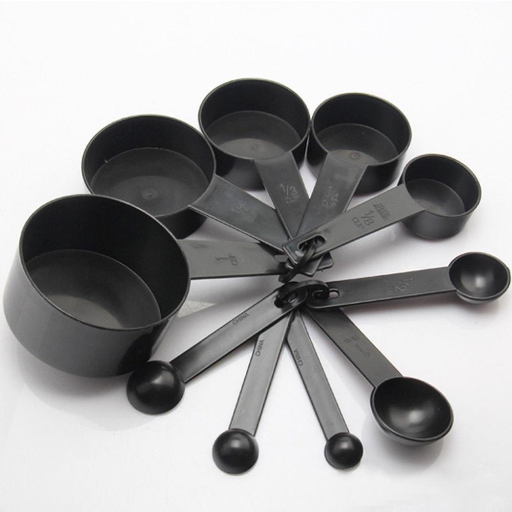 Juego De 10 Uds cucharas De medir De cocina, juego De tazas para hornear, cocina, cuchara De café, taza medidora De harina y pasteles De cocina De equilibrio negro