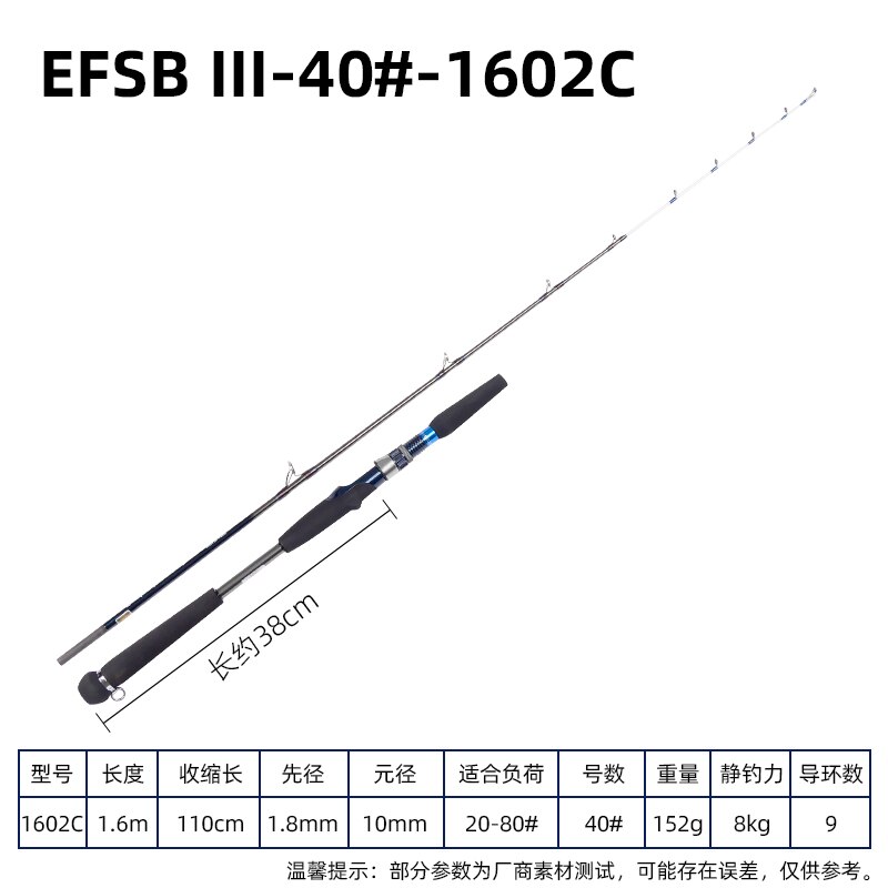 2022 ECOODA EFSB III Offshore Boat Fishing Rod 1.6m/1.8m/2.1m/2.4m/2.7m Bottom Rod Spinning Casting Rod 40-120# Luminous Tip: EFSB III-1602C
