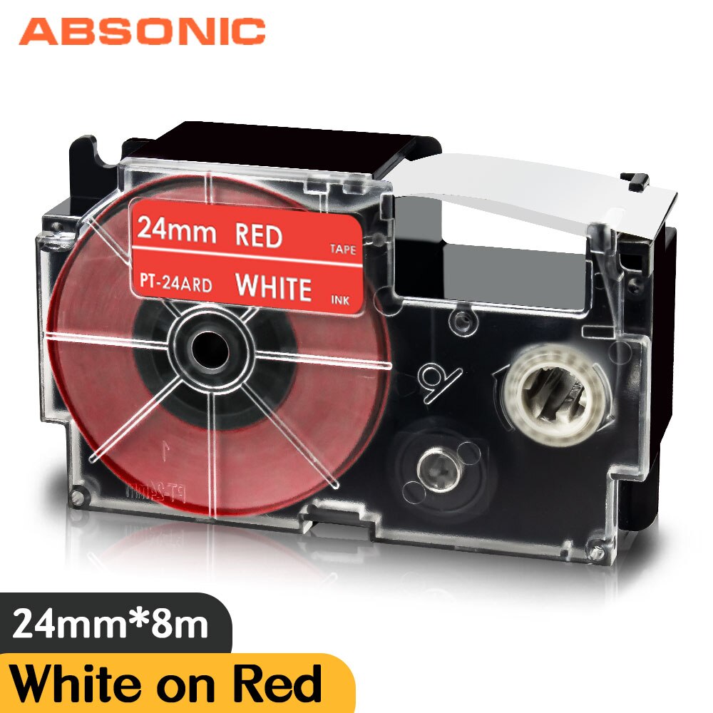Mixed Color 24mm XR-24WE XR-24X For Casio XR-24RD XR-24BU XR-24YW XR-24GN Label Cassette for Casio CW-L300 KL-430 KL-820 Labler: White on Red