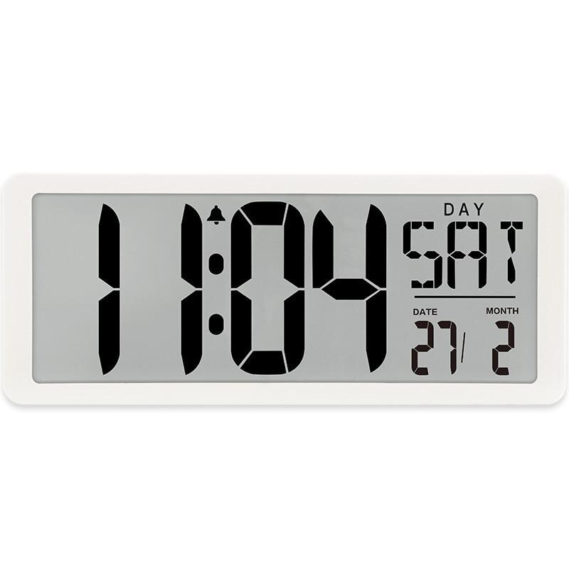 LED Digitale Wanduhr Große Anzahl Zeit Anzeige Alarm Uhr mit Datum Temperatur Tisch Schreibtisch Uhr Elektronische Uhren Wohnkultur: Weiß