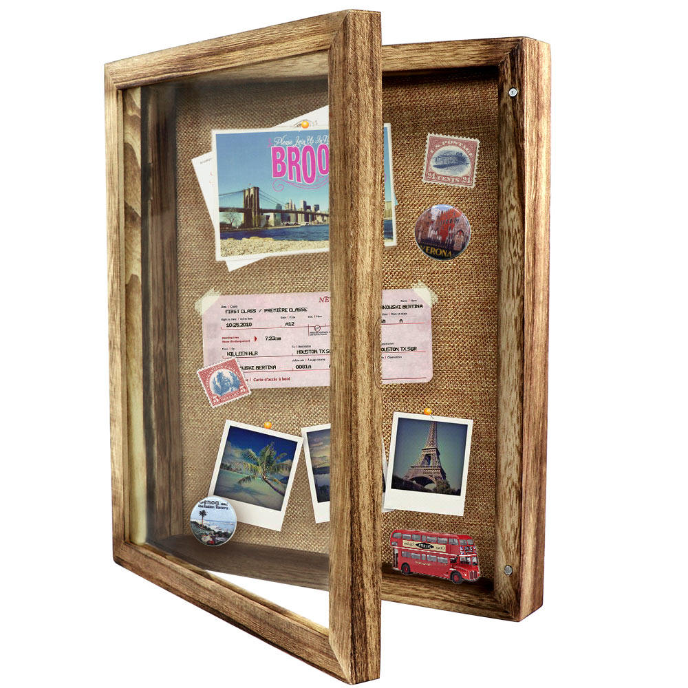 OurWarm Shadow Box Display Case Large Picture Frame with Linen Pin Board Memory Boxes Wedding Bouquet Wall Rustic Shadow