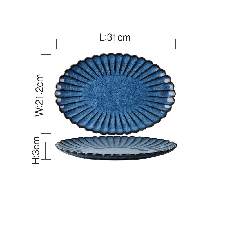 Kiln Glazed Ceramic Plate Set French Stripe Relief Decor Western Restaurant Steak Dish Home Dinner Main Dish Kitchen Tableware: E