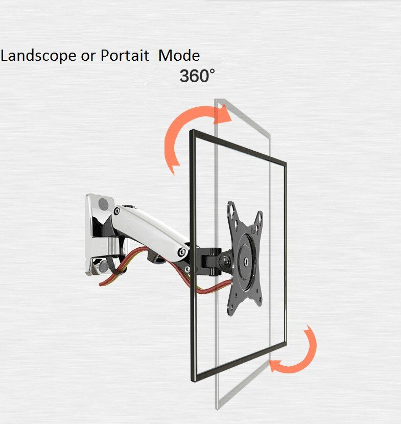 NB F120 17-27" Gas Spring Full Motion TV Wall Mount LCD Monitor Holder Aluminum Arm Bracket