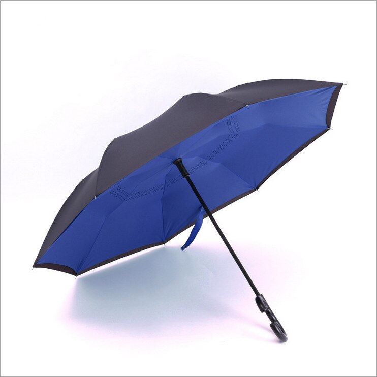 Halvautomatisk dobbeltlag inverteret vindtæt c-krog hænder regn bil omvendte paraplyer: 4