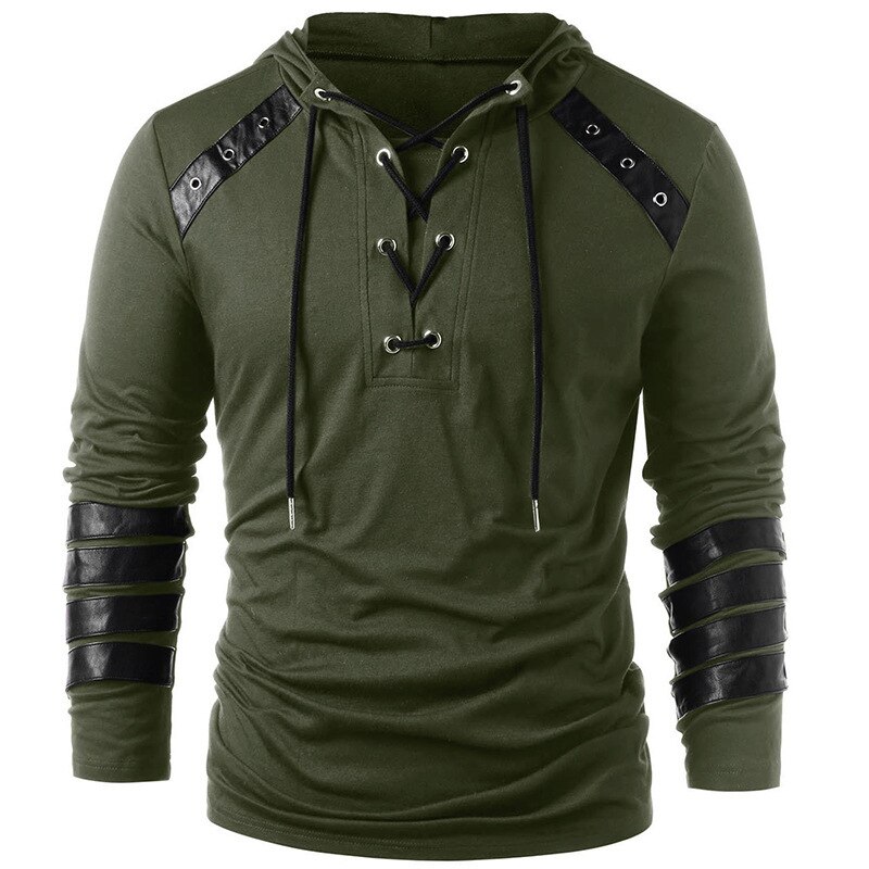 Hommes Renaissance médiévale Grooms Pirate reconstitution gn Costume laçage chemise Vintage haut à bandes moyen âge vêtements: Green / XL