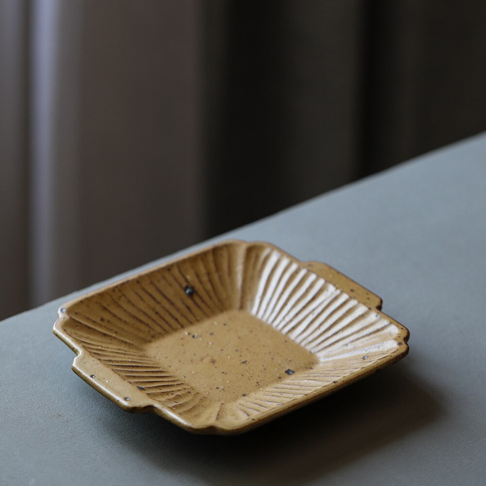150ml plat carré chinois rétro à la main aléatoire Texture couleur glaçure haute température cuisson céramique tasse à thé plat en porcelaine