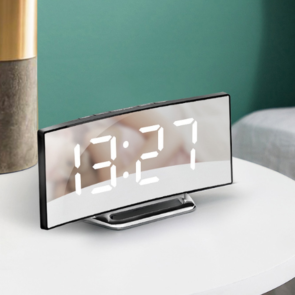 Digitale wekker 7 inch gebogen dimbaar led-scherm digitale klok voor kinderkamer groene grote cijfers klok lichtgewicht