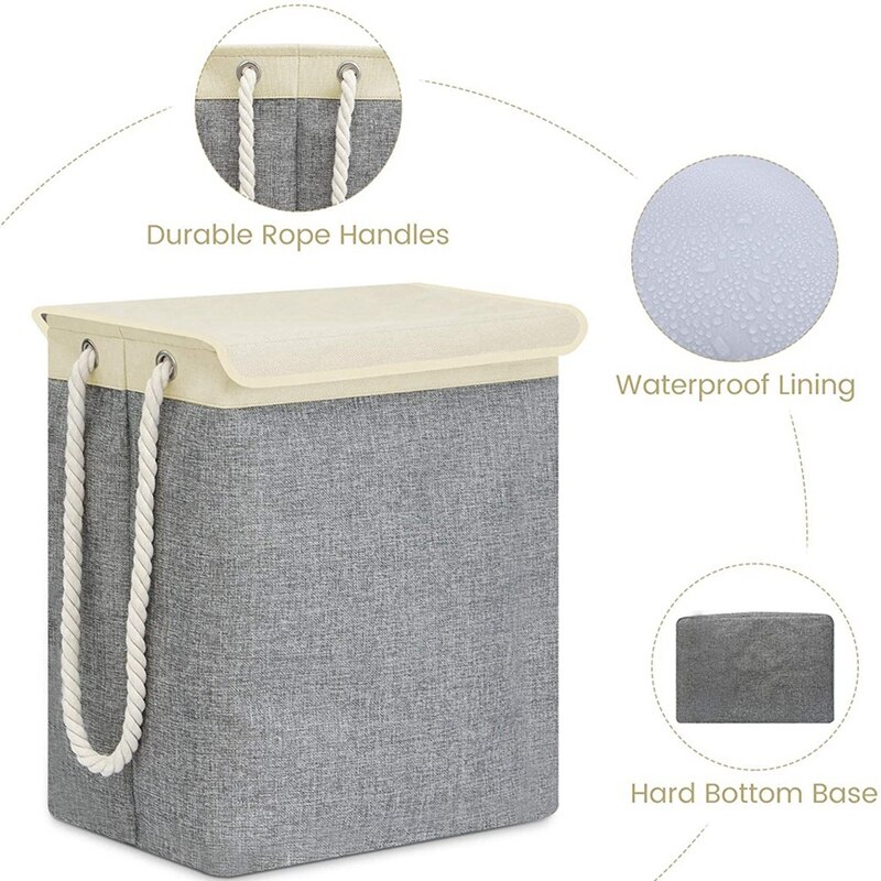 Large Laundry Basket with Lid, Collapsible Linen Laundry Hamper with Handles, Washing Basket for Storage Clothes