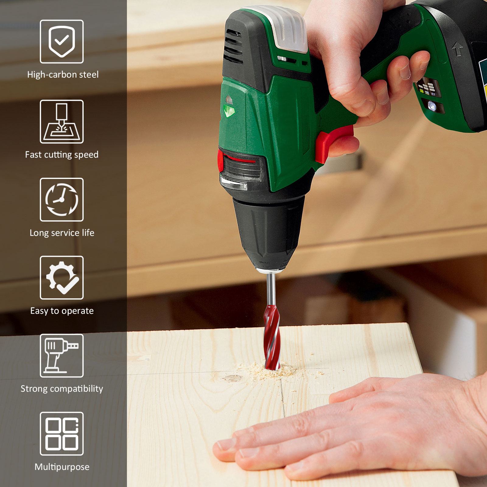 Woodworking Twist Drill Bit Set Four Slot Four Blade Woodworking Support Drill Auger Drill Bits 10-25mm Reaming Drill Bit