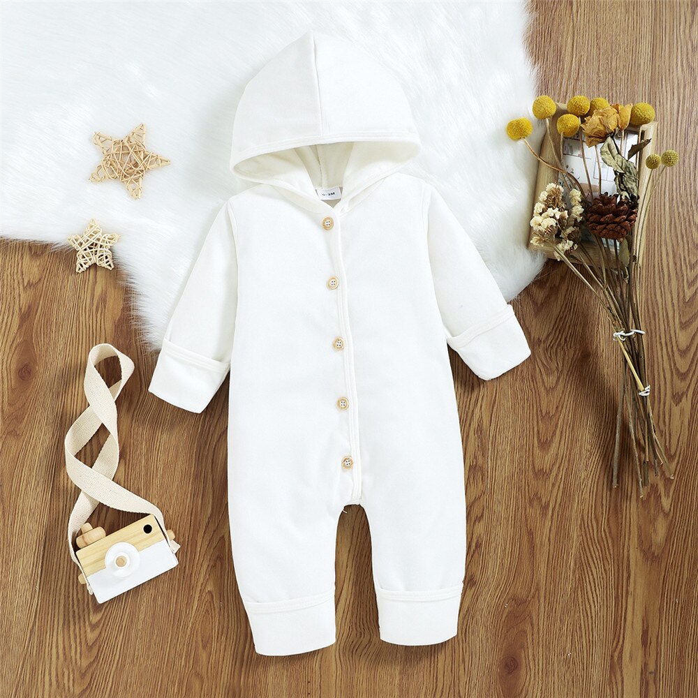 Prowow autunno e inverno vestiti per neonato pagliaccetti per neonati cotone + fibra di poliestere abbigliamento per neonato vestiti per ragazzo ragazza indumenti da notte con cappuccio: White / 12-18M