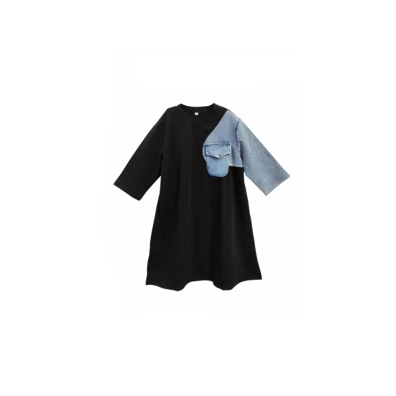 big girls plus size spring summer cotton denim family mathing dress shirts children casual clothing: dress / 14 wide