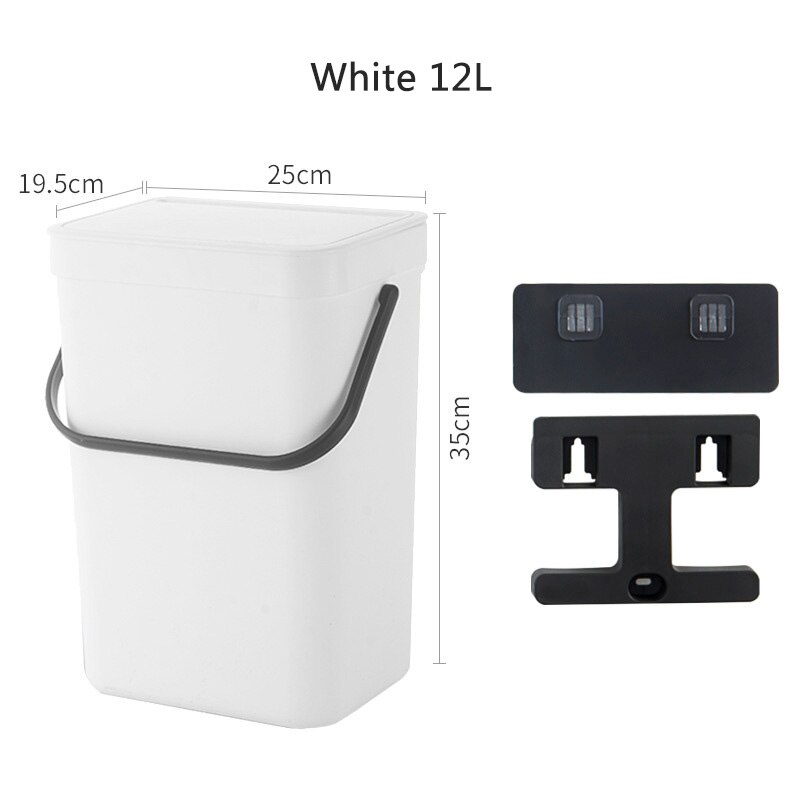 Kitchen Rubbish Bin Wall Mounted Trash Can Home Kitchen Cabinet Door Hanging Trash Garbage Bin Can Rubbish Container Trash Can: White 12L