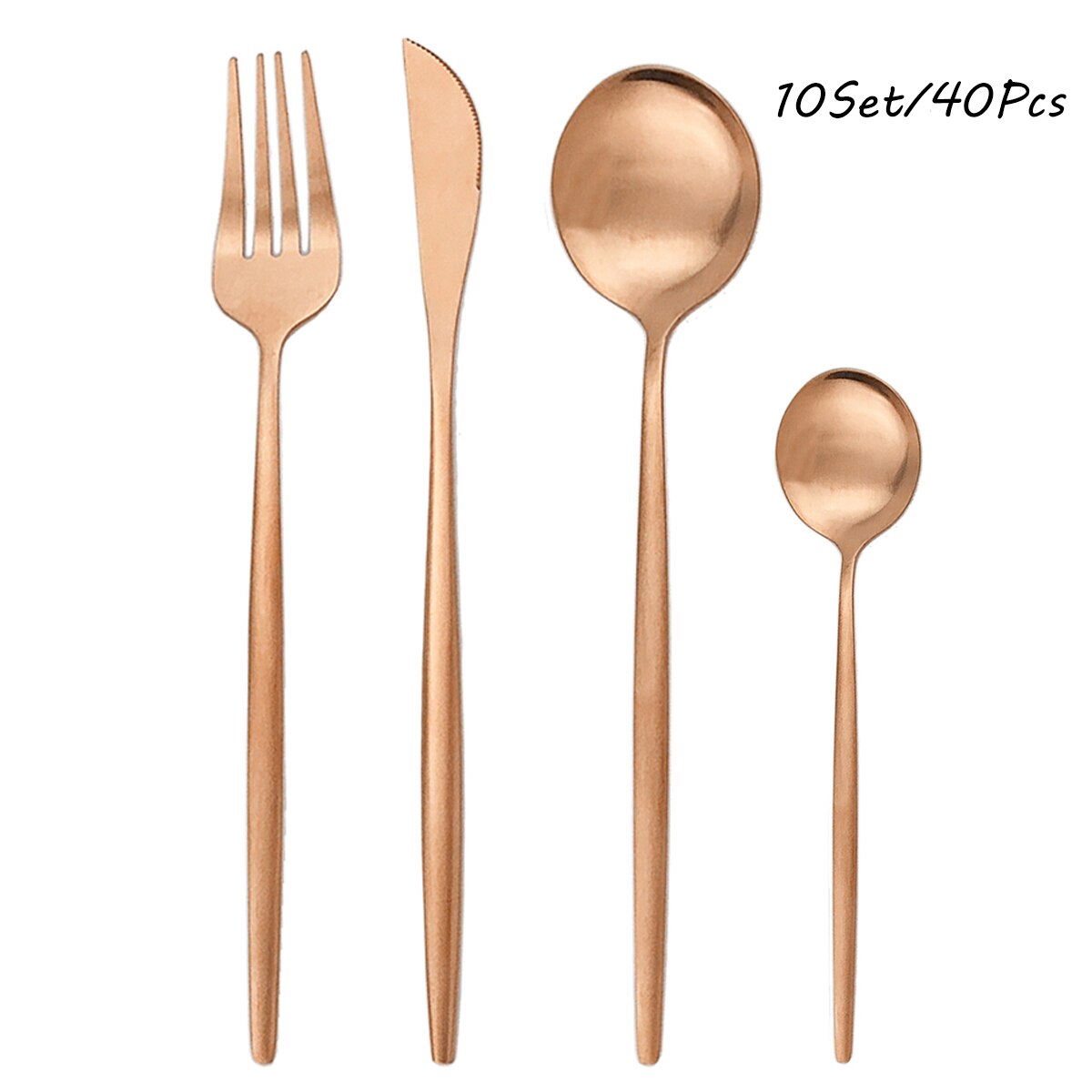 Western 40Pcs Black Matte Cutlery Set 304 Stainless Steel Dinnerware Set Knife Fork Spoon Flatware Kitchen Silverware: 40pcs Rose Gold