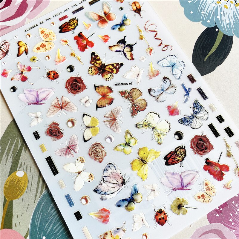 Mg200320-05 kleurrijke vlinders, zwevende vlinders, 3d lijm op de achterkant, nagelsticker, nageldecoratie, nagelkunst, nagelversiering: Mg200320-05