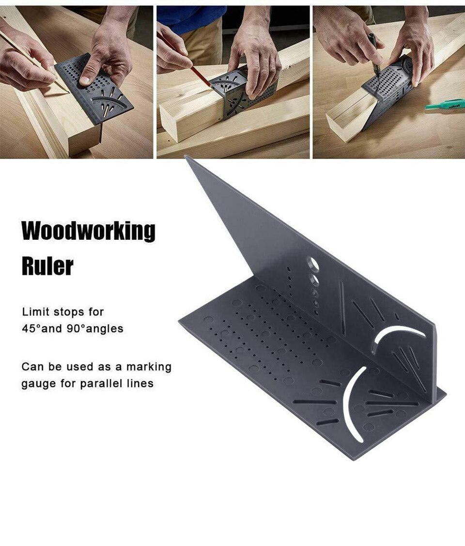 Wood Working Ruler 3D Mitre Angle Measuring Gauge Square Size Measure Tool 3D Carpenter Measuring Ruler 3D Angle Ruler Square