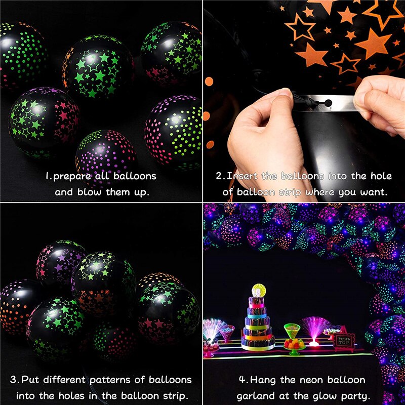 10PCS 12inch Latex Fluorescent Balloon Dots Love Heart Star Decor Balloon Glow In Blacklight Birthday Wedding Theme Party Decor