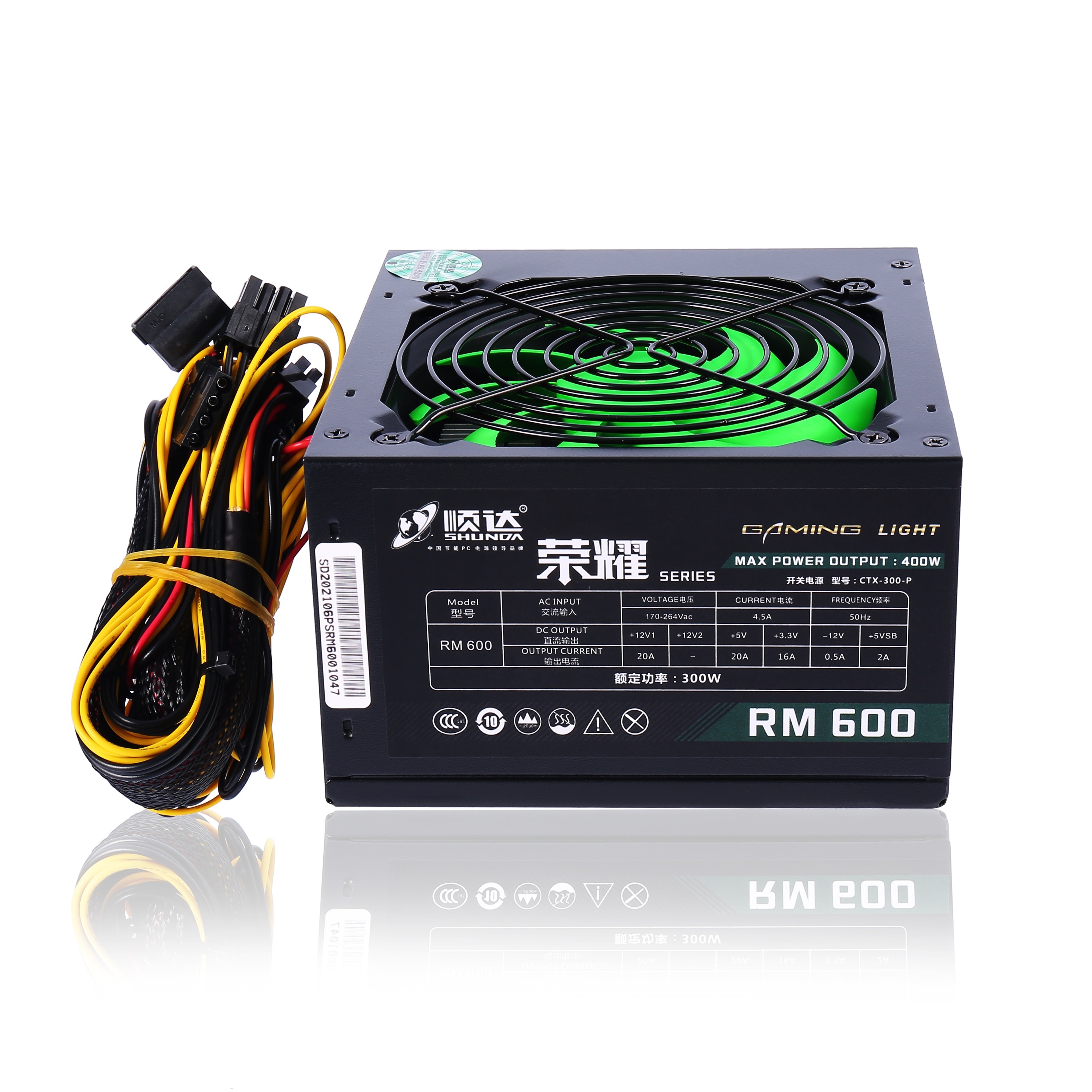 IWONGOU PC Power Supply Unit ATX Gaming PSU 12V Quiet 120mm rgb Fan 24pin BTC Desktop PC Power Source for PC 500W 4.9