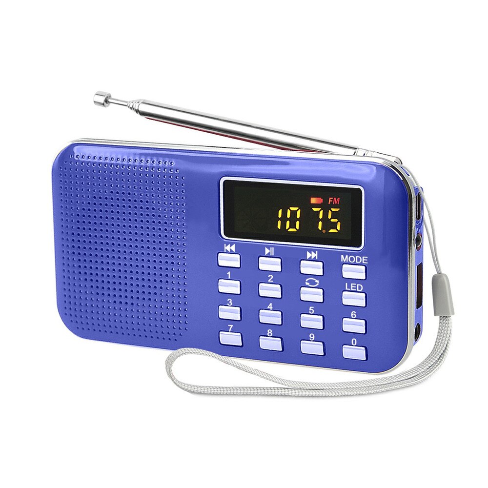 Handheld Digital Lcd Radio Speaker Mini MP3 Speler Ondersteuning Tf-kaart Usb Led Zaklamp Ondersteuning Radio Fm & Am Speaker: Blue