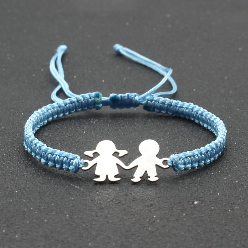 Leuke Familie Stijl Roestvrij Staal Jongen Meisje Bedelarmband Lucky String Handgemaakte Braid Verstelbare Armbanden Voor Vrouwen Mannen Stellen: Sky blue