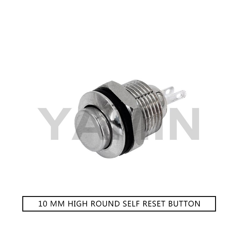 10mm Metal Push Button Switch Momentary Reset / Latching Lock Waterproof One Normally Open Ultra Small Miniature High Head: Reset(Momentary)