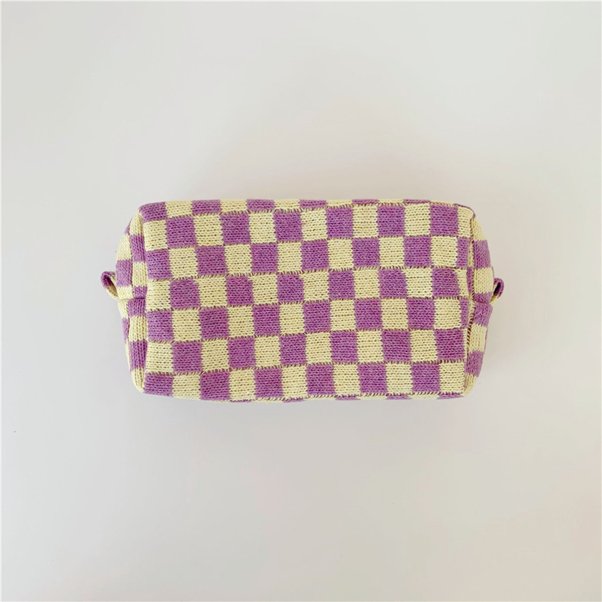 Dambord Rooster Make-Up Tas Gebreide Stof Vrouwen Cosmetische Organizer Rits Beauty Pouch Pols Make Up Pouch Toilettas Case: purple