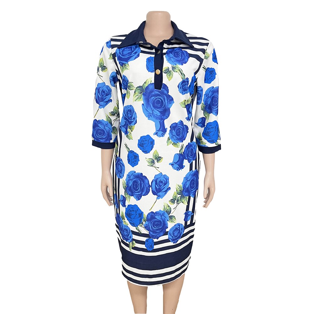 Vestido bohemio con estampado Floral MD Dashiki para mujer, ropa africana de talla grande, , trajes tradicionales Ankara, Túnica africana: Azul / XXXL