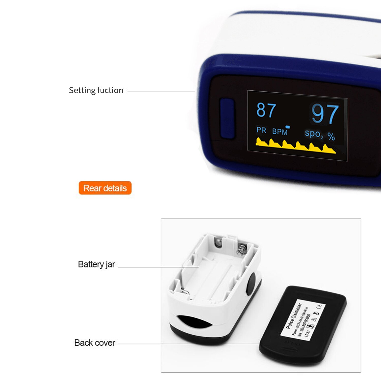 RU Stock Portable Finger Oximeter Digital Finger Pulse Oximeter OLED Display Blood Oxygen Sensor Saturation SpO2 Monitor Meter