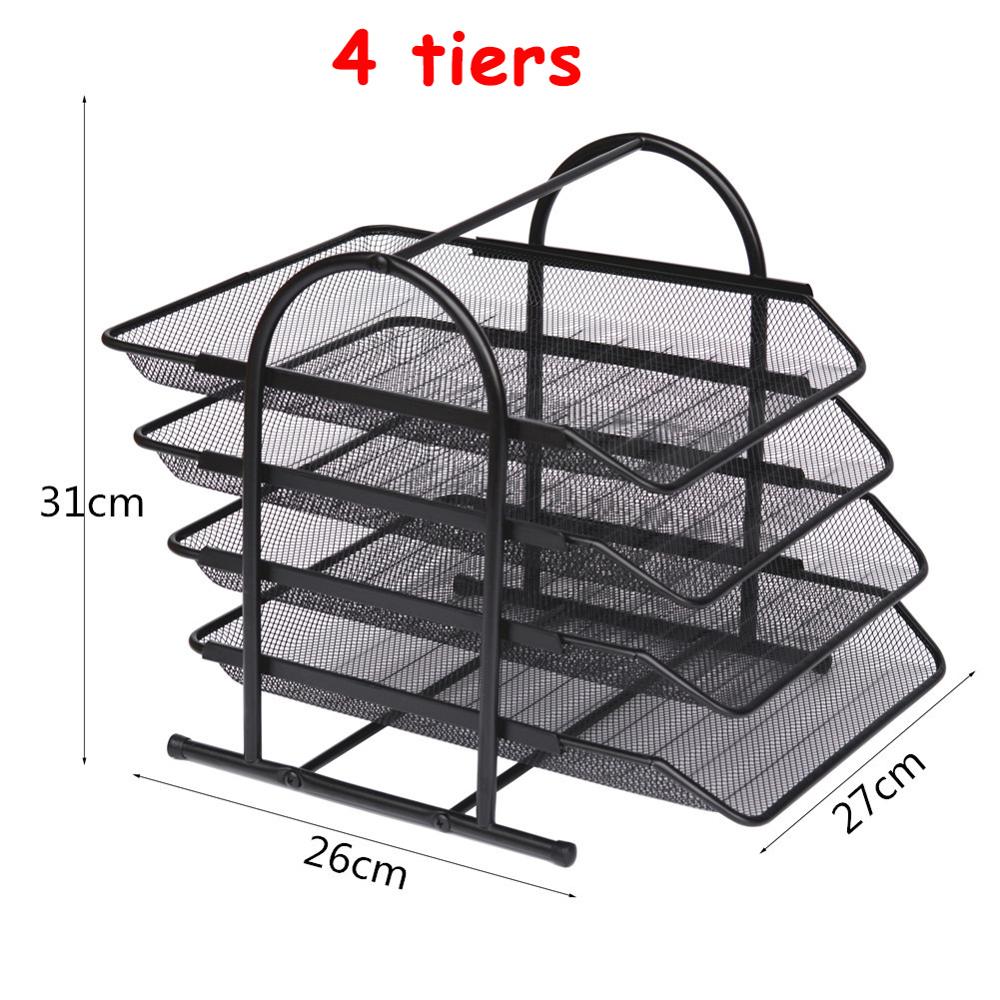Office A4 Paper Organizer Document File Letter Book Pen Brochure Filling Tray Rack Shelf Carrier Metal Wire Mesh Storage Holder: 4 tiers