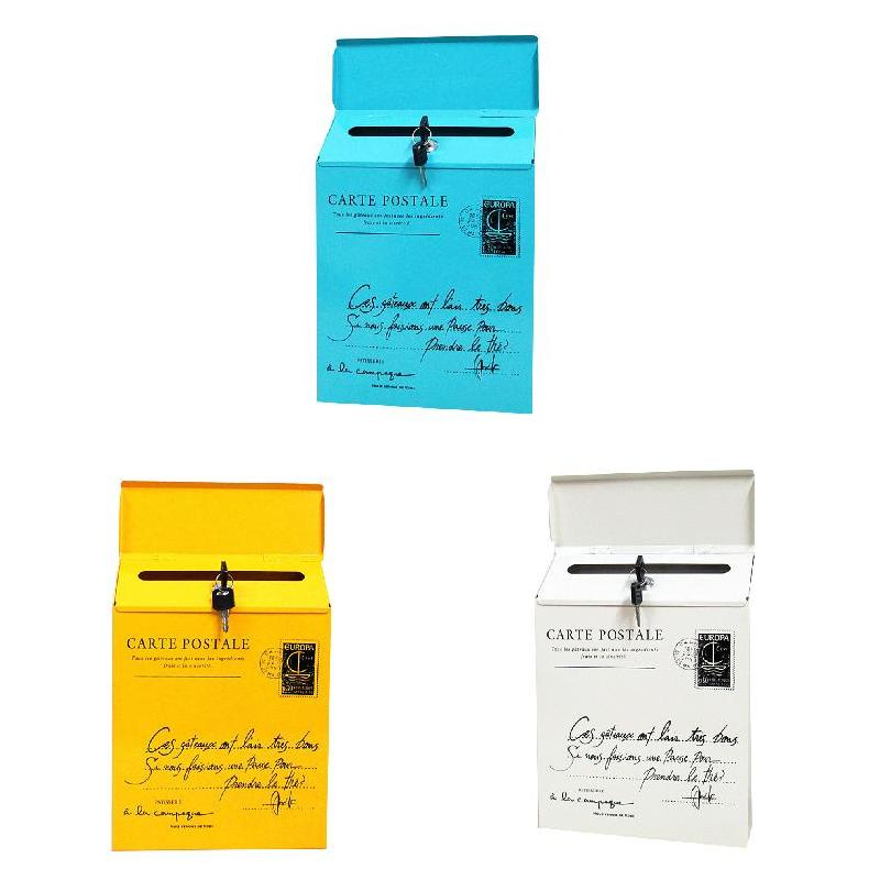 High Iron Lock Letter Box Vintage Wall Mount Mailbox Mail Postal Letter Newspaper Box LG66