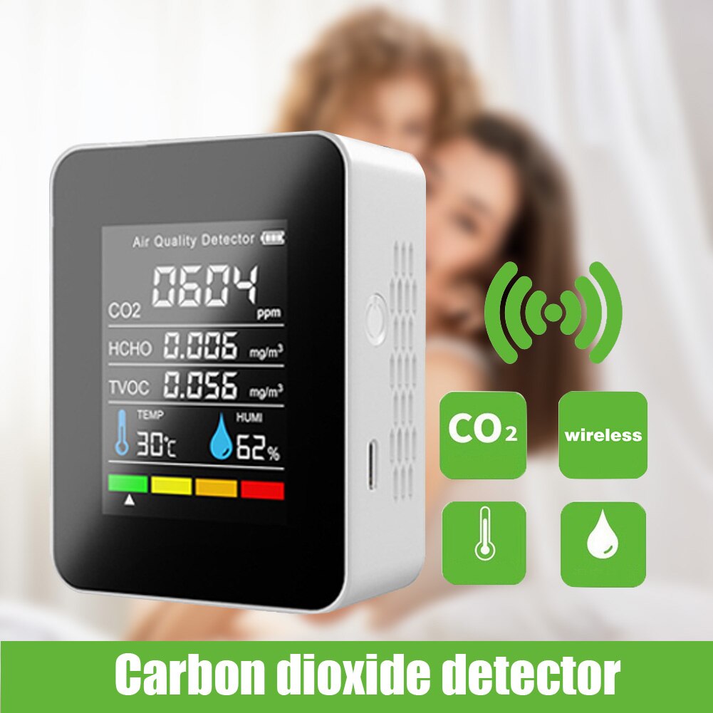 CO2 Meter 5 in 1 Digital Temperature Humidity Sensor Tester CO2 Detector Air Monitor Carbon Dioxide TVOC HCHO Detector