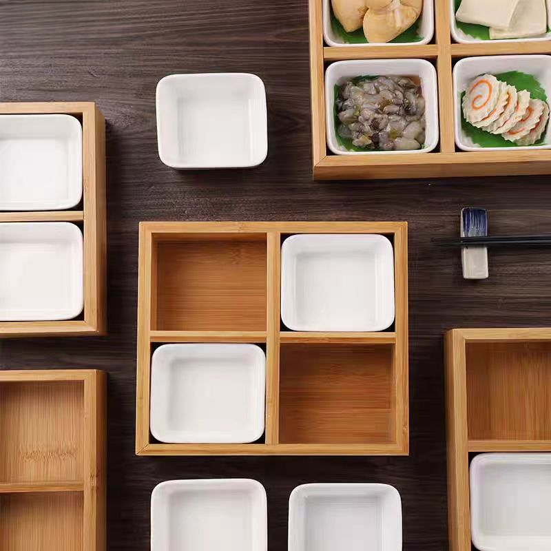 Bamboo Tray Dried Fruit Snacks Fruit Dessert Sushi Plate Pot Compartment Container Tea Table Snacks Dinner Plate