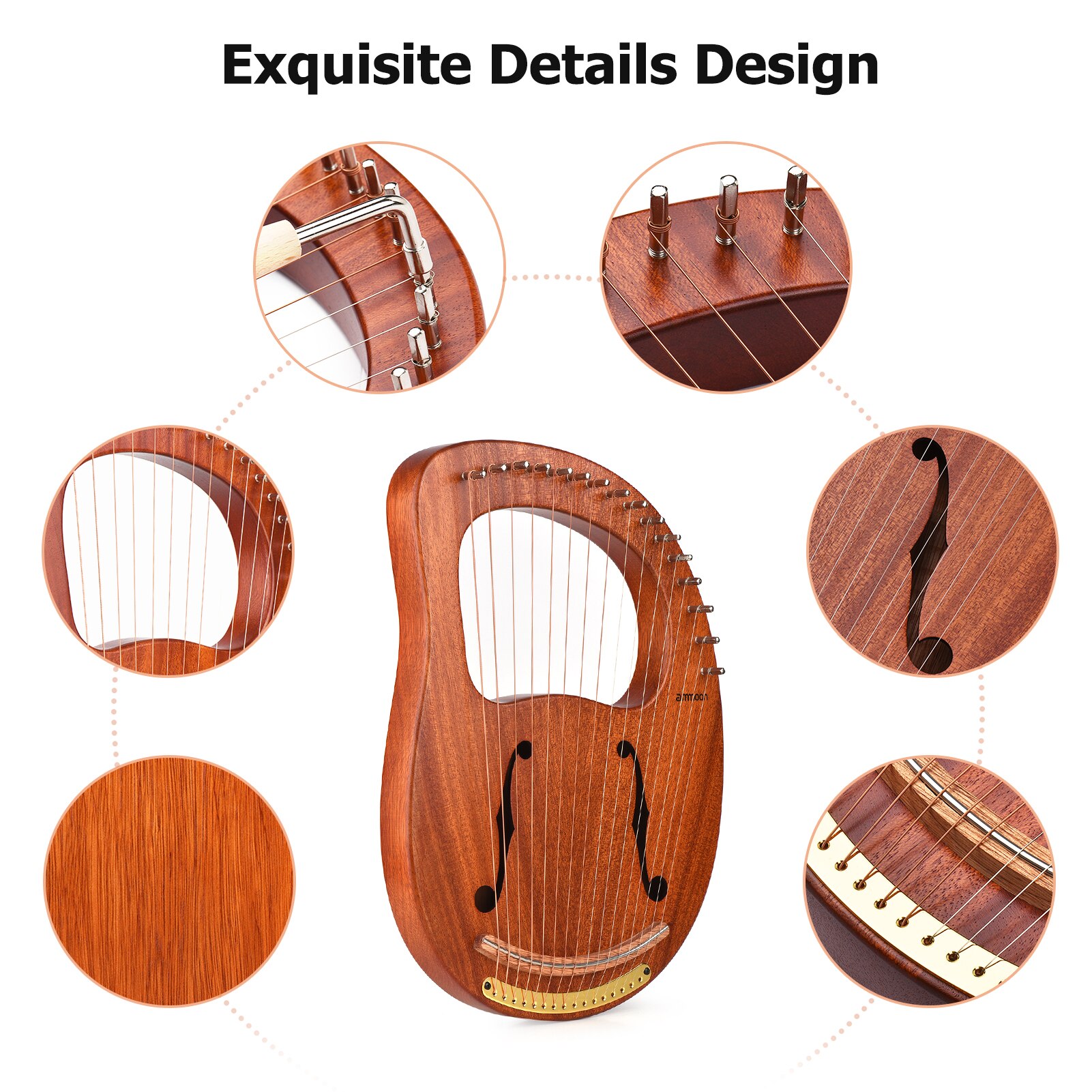 WH-16 16-String Houten Lier Harp Metalen Snaren Massief Houten String Instrument Met Draagtas Stemsleutel Musicbook