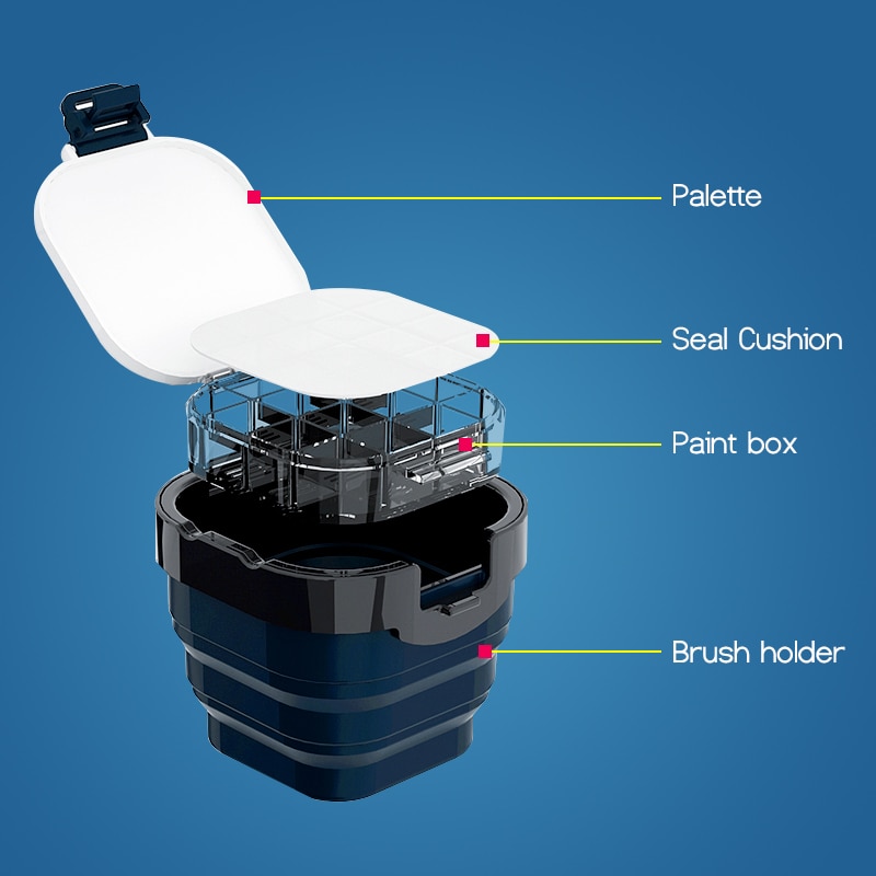 Aquarel Palet Doos Opvouwbare Emmer Kunstenaar Verf Palet 16 Luchtdicht Diepe Putten Luchtdicht Voor Aquarellen, Gouache, Acryl