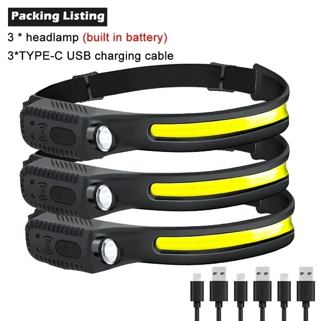 1-10 stk. led-sensorpandelampe med indbygget batteri, usb-genopladelig hovedlommelygte, pandelampe, camping, fiskeri, søgelampe: Rgb