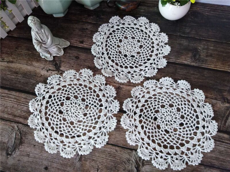 Mantel de ganchillo para mesa de boda, mantel de algodón blanco Vintage redondo de 20cm, servilletas de tela, manteles individuales de encaje, posavasos decorativos, almohadilla de Navidad