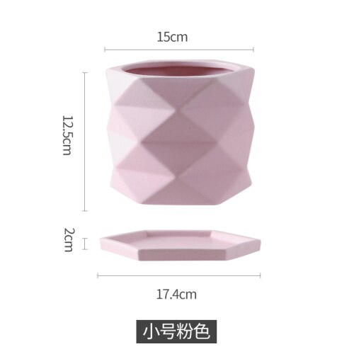 Keramik Blumentopf Geometrische Hexagon Amerikanischen Schreibtisch drinnen und draussen Topf Fleischigen Grünen Dill Rose Topf mit Tablett Heimat Dekor: J
