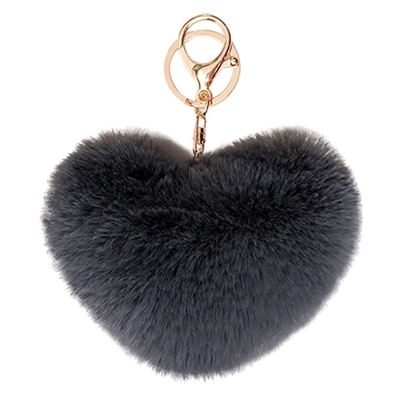 2020 New Lovely Heart Keychains Women's Pom Poms Faux Rex Rabbit Fur Ball Key Chains Girl Bag Hang Car Key Ring Pendant: 4