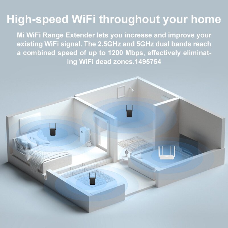 Xiaomi Mi AC1200 Wifi Range Extender Global Version Amplifier Wifi Signal 2.4GHz Adn 5GHz Band 1200Mbps Hotspot Repeater Router