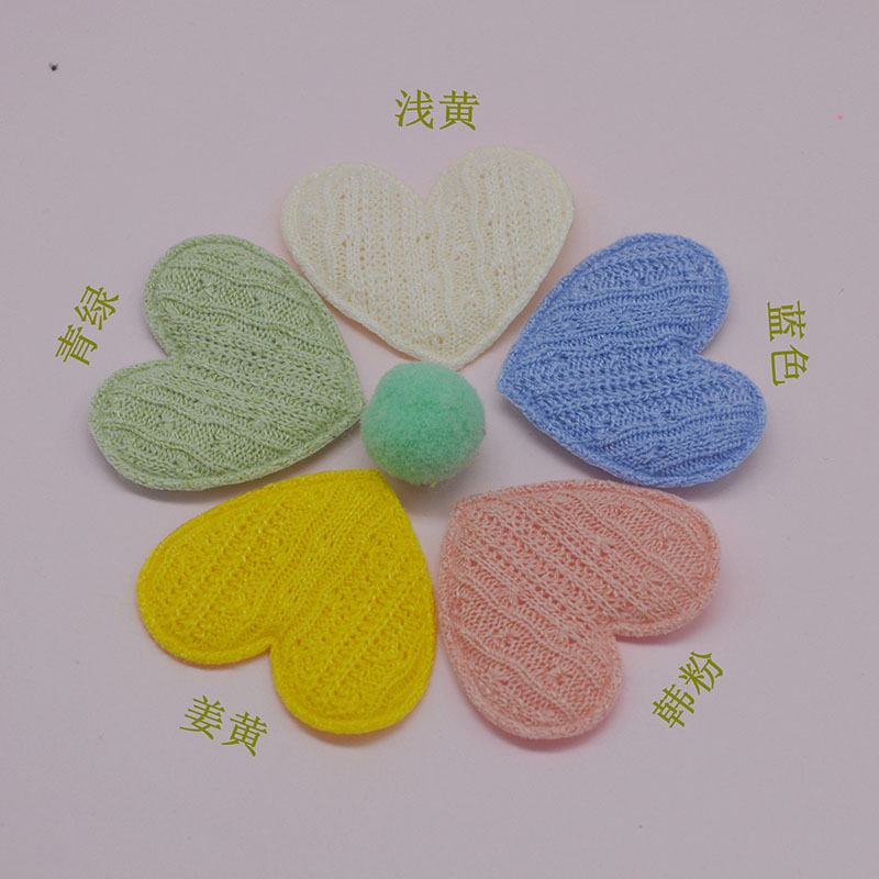 40Pcs/LOT 4.8*4.2CM Crochet Heart Padded Appliques For DIY Handmade Children Hair Clip Accessories Patches
