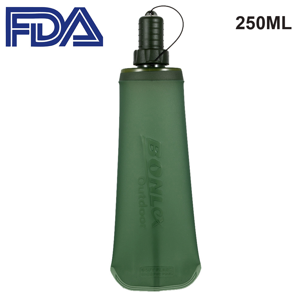 Bouteille d'eau de Sport de flasque molle pliante de TPU exécutant le Camping sac d'eau de randonnée sac d'eau de bouteille d'eau de boisson pliable: Dark green 250ml
