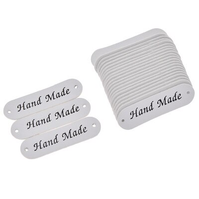 Hand Made Letter PU Leather Tags DIY Sewing Craft Clothing Supplies Oval Shaped Labels For Jeans Bags Decoration Accessory: 48pcs white